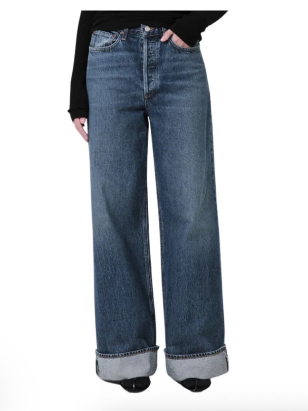 Agolde Dame High Rise Wide Leg Jeans in Control - Size 29, Dark Wash